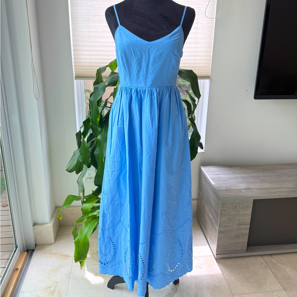 Calypso St Barth Midi Blue Eyelet Strappy Beach Cotton Long Dress size 2